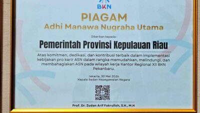 Kepri Raih Penghargaan BKN Berkat Konsistensi Terapkan Kebijakan ASN